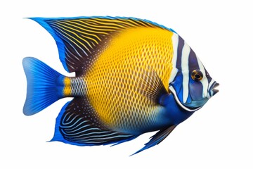 Tropical fish blue-yellow isolated on white.