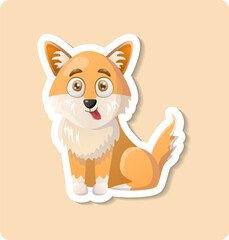Dog sticker illustration. Animal, ears, tail, fluffy. Editable vector graphic design.