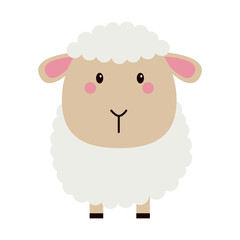 Sheep lamb standing icon. Cute round face head. Cloud shape hair fur. Cartoon kawaii funny baby character. Nursery decoration. Sweet dreams. Flat design. White background. Isolated.