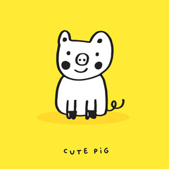 Hand drawing doodle cute pig,  pink pig vector illustration for t-shirt ,card, poster design for kids. Vector illustration design for fashion fabrics, textile graphics, prints, book, pig cartoon 