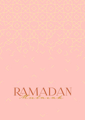 Vector Ramadan Mubarak premade card. Vintage banner for Ramadan wishing. Arabic golden geometric pattern. Luxury element in Oriental style. Islamic background.