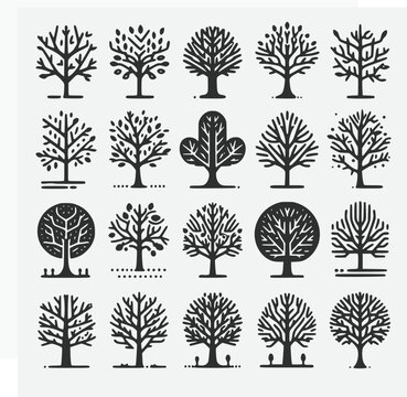 set of trees vector isolated on white background	

