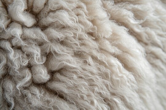 Detailed Texture of Sheep Wool Fleece, Close-up image capturing the intricate texture of a sheep's wool fleece with its natural curls and softness.