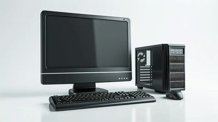 Fototapeta premium computer monitor with mouse and keyboard on a white background