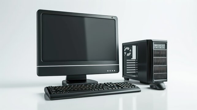 computer monitor with mouse and keyboard on a white background