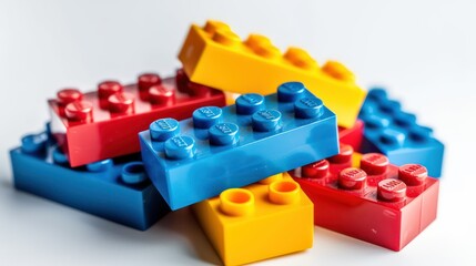 colorful toy bricks on a white background