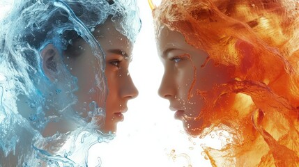 Conceptual image of a man and a woman in flames.