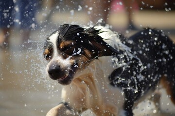 wet dog shaking off water after race - Powered by Adobe