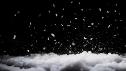 Dark background with falling snow flakes on it.