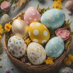 Obraz na płótnie Canvas Colorful Easter baskets filled with Easter eggs