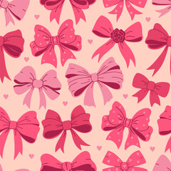 Seamless pattern with pink ribbon bows. Vector graphics.