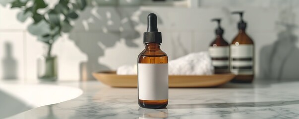 A brown blank glass bottle with serum