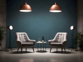 Modern living room with two chairs and an aesthetic lamp