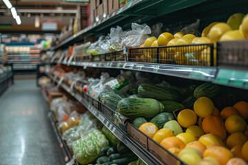 A grocery store implementing a program to donate unsold food to homeless shelters, reducing waste and addressing hunger. Concept of waste reduction and social care. Generative Ai.
