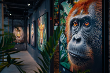 An art exhibition raising awareness about endangered species, blending creativity with conservation. Concept of art as a tool for social and environmental messaging. Generative Ai.