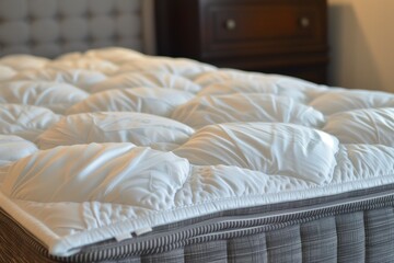 Fototapeta na wymiar closeup of a luxury mattress topper on a kingsize bed
