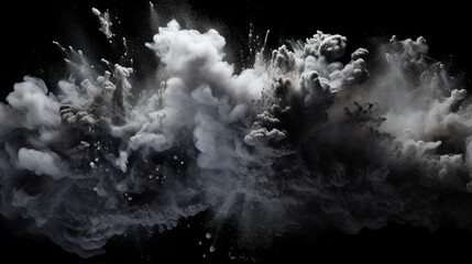 Black charcoal powder dust paint white explosion burst isolated splatter abstract generated by ai