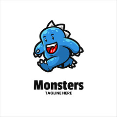 Illustration Vector Monster Funny Run Mascot Logo Design.
