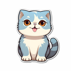 Design sticker cartoon of cat happy funny smile.
