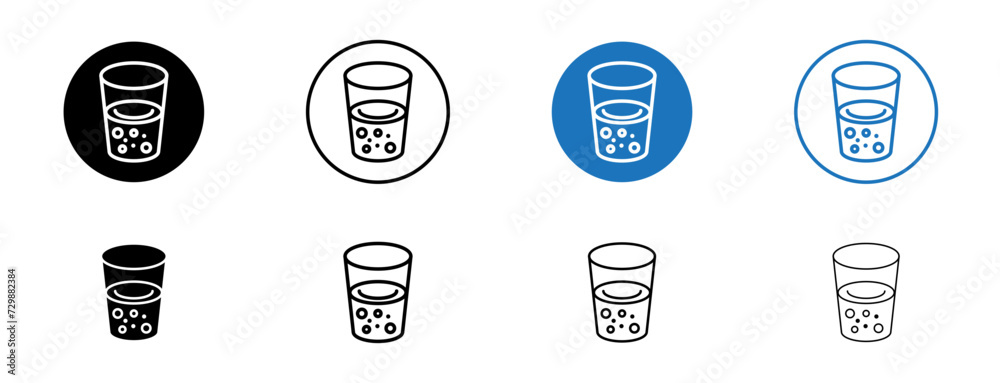 Canvas Prints water glass line icon set. cup drink droplet clean pure symbol in black and blue color.