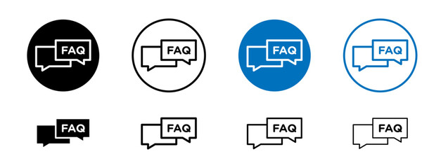 FAQ Line Icon Set. Query Conversation Speak Ask Information Symbol in black and blue color. - obrazy, fototapety, plakaty