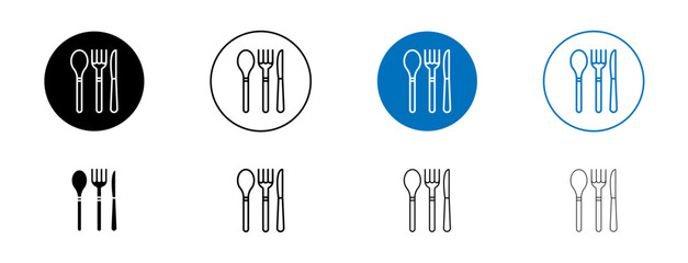 Cutlery Line Icon Set. Fork Knife Spoon Tableware Restaurant Symbol in black and blue color.