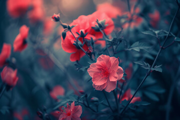red poppies in the morning