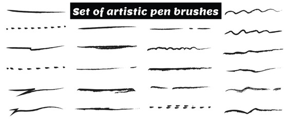Set of artistic pen brushes. Hand drawn grunge strokes. Vector illustration. Doodle lines, curves and borders vector. Pencil effect sketch isolated 6 5 1 2