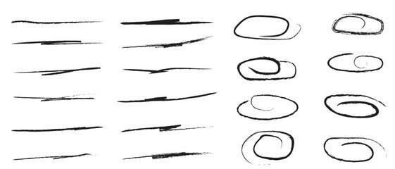 collection of hand drawn underlines and circle markers with white background 8 9 0 0