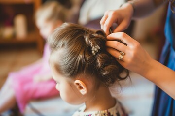 child getting a fancy updo for a special occasion - obrazy, fototapety, plakaty
