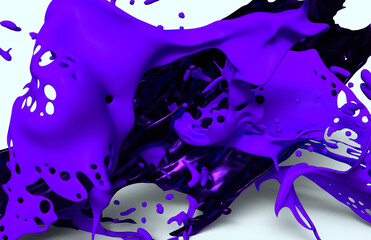 3D Rendering, Abstract Purple Paint Splashes Wallpaper, Light Background Purple Liquid Paint Splashes in front of, Virtual Dynamic Splash, Fantastic Panoramic Wallpaper, Motion Sequence, Splashes