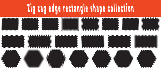 Zigzag edge rectangle shapes collection. Jagged sticker or stamp set with wavy edges