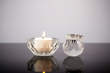 crystal candle holder with a single tealight - obrazy, fototapety, plakaty