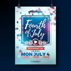 Fourth July Independence Day USA Party Flyer Design With Falling American Star Shape