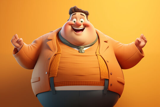 Happy fat man welcomes you, cartoon illustration generative AI
