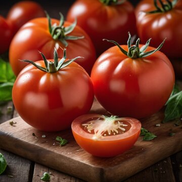 Fresh Tomatoes on a Wooden Cutting Board