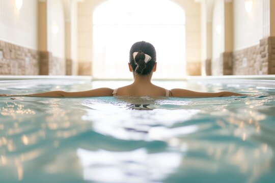 Woman Swimming Laps In Indoor Pool