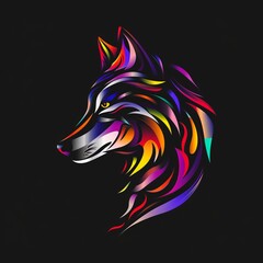 Flat colorful abstract wolf logo on a black background. Abstract style.