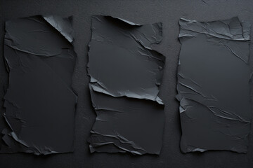 three pieces of torn long black paper for using as text box background