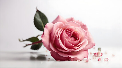 Pink rose on a sophisticated white background, Ai generated 