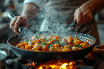 A chef using locally sourced ingredients to create traditional dishes, celebrating regional flavors. Concept of culinary authenticity and local sourcing. Generative Ai.