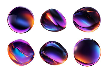 Bold holographic liquid blob shapes set isolated. Colorful iridescent bubbles