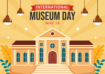 Museum Day Social Media Background Flat Cartoon Hand Drawn Templates Illustration