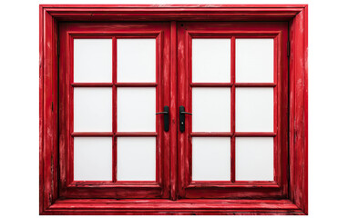 Obraz premium Window door frame in red color on a White or Clear Surface PNG Transparent Background.