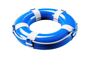 Life buoy with white belts and rope on a White or Clear Surface PNG Transparent Background.