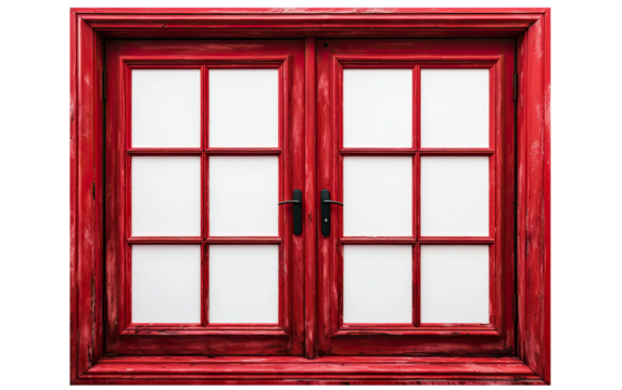 Window door frame in red color on a White or Clear Surface PNG Transparent Background.