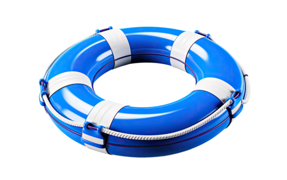 Life buoy with white belts and rope on a White or Clear Surface PNG Transparent Background.