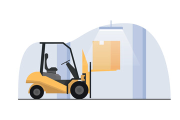 Warehouse management, logistics process. Shipping and Delivery Procedures. parcel boxes, forklift. vector illustration