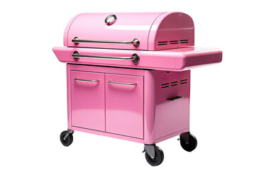 Pink BBQ Grill Smoker Box with black wheels on a White or Clear Surface PNG Transparent Background.