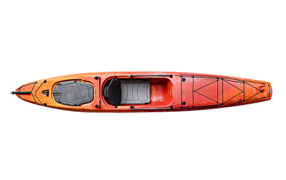 Salmon Kayak Top View with yellow brown color and black lines on a White or Clear Surface PNG Transparent Background.